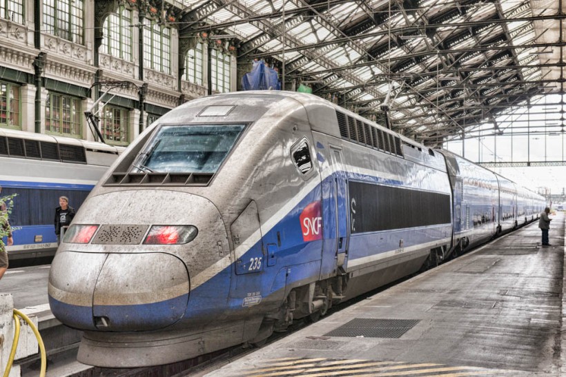 TGV train inside the Gare de Lyon, Paris, France - July 27, 2015