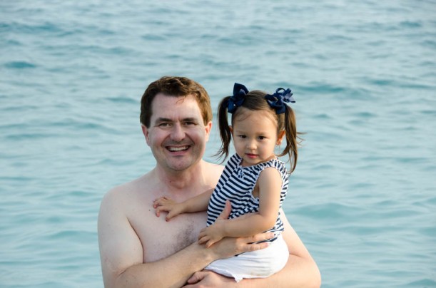 Eva was so excited to go in the sea. She jumped right in with daddy on the first day in Nice before mommy could get her bathing suit on.